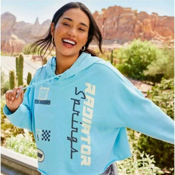 Disney Park Women's L Radiator Springs Sweatshirt Pull Over Hoodie Long Sleeve - Picture 1 of 12